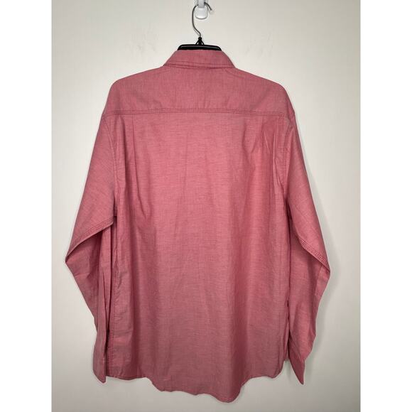 Port Authority Red Chambray Button Down Shirt Sz L Casual - Picture 2 of 5